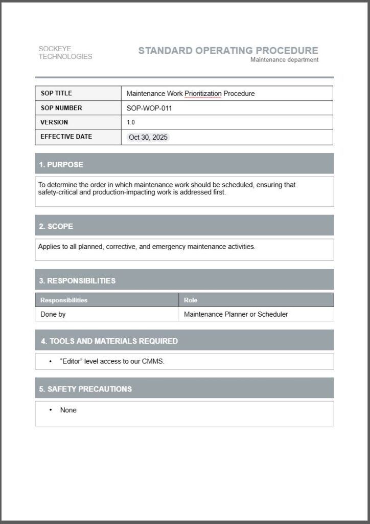 Flowchart maintenance SOP example part 1.