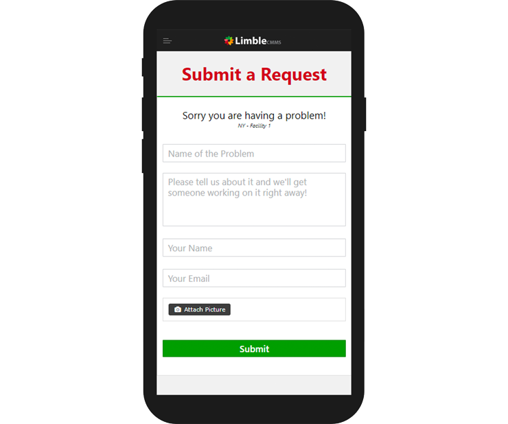 An example of a mobile work request submission form from Limble CMMS.
