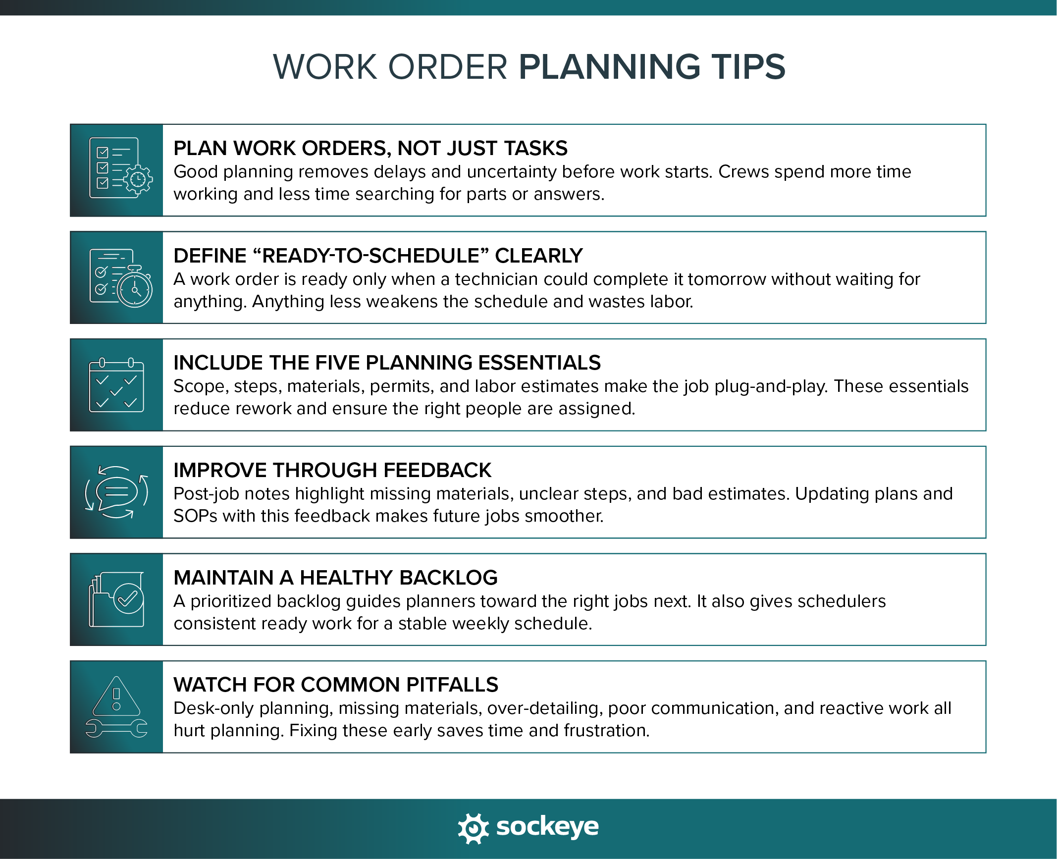 A list of 6 tips to improve work order planning.