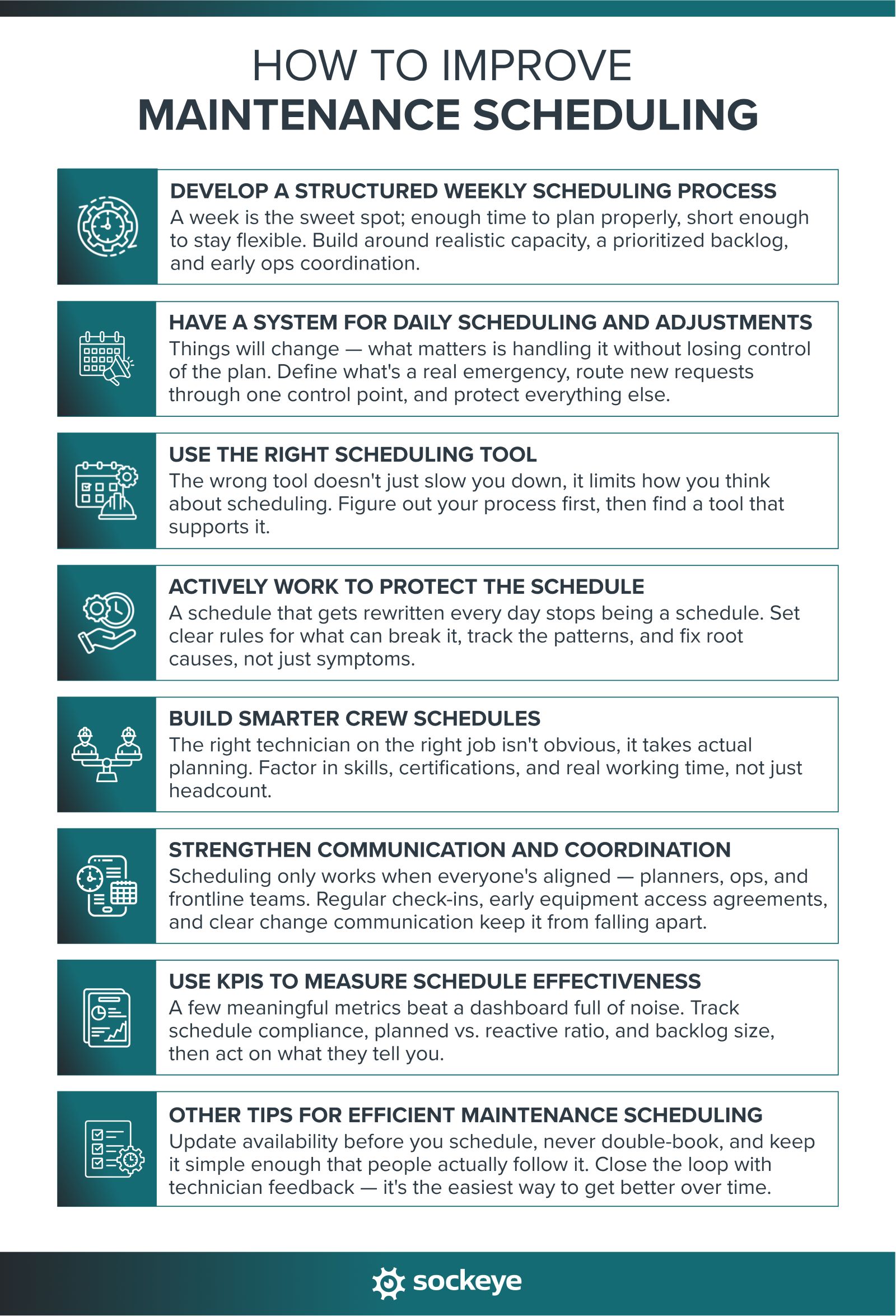 A list of tips and advice on how to improve maintenance scheduling.