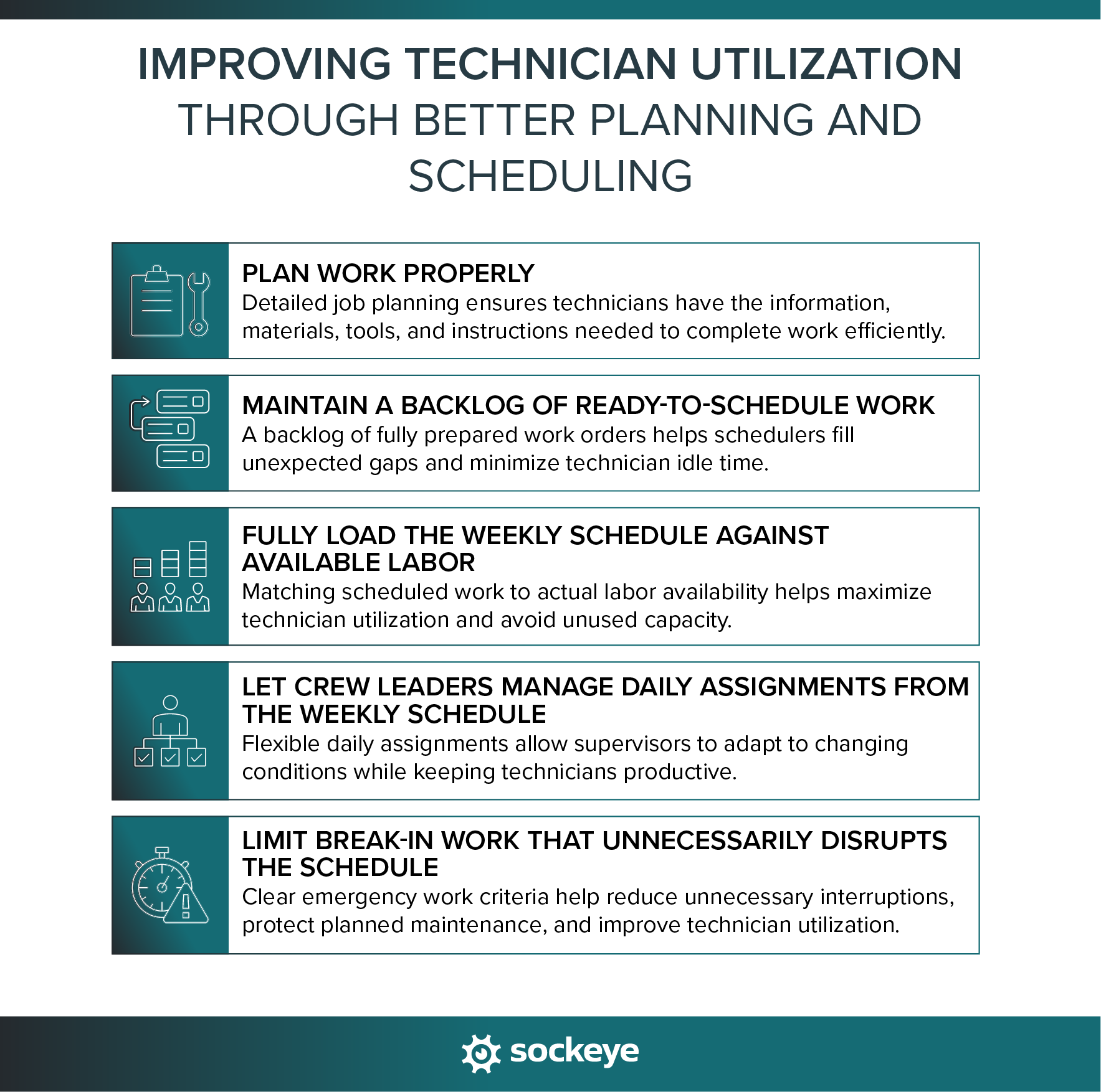 List of ways to improve onsite technician utilization through better planning and scheduling.